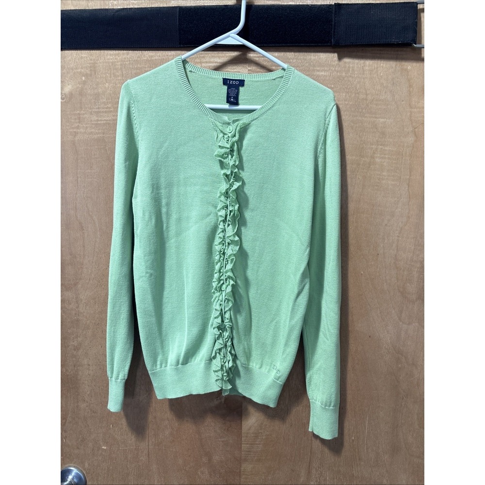 Izod Women's Long Sleeve Cardigan Medium Ruffle Design